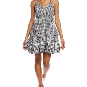 Maison Tara Black & White Gingham Ruffle Tiered Sundress Spaghetti Strap 14